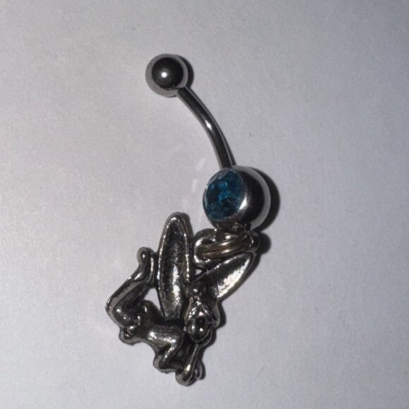 Tink Fairy with Aqua Blue gem, Fairy Design Dangle Belly Ring - Picture 7 of 15